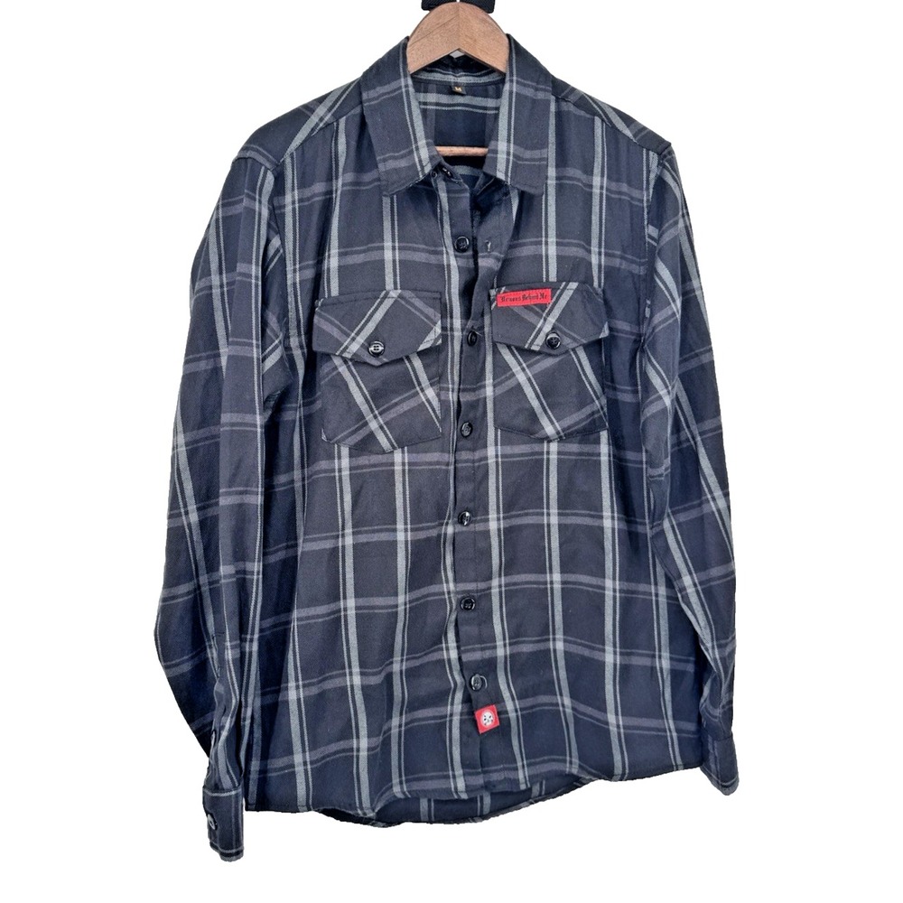 Demons Behind Me Gentleman Slasher Black Gray Plaid Flannel Shirt Biker Grunge M